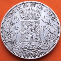 BELGICA 5 FRANCOS 1873 Rey LEOPOLDO II DES BELGES KM.24 MONEDA DE PLATA MBC- Belgium silver 5 Francs