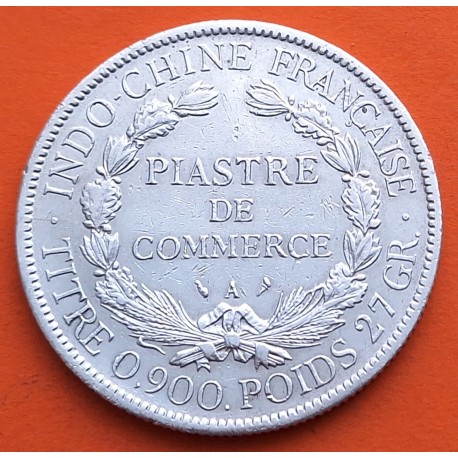 @ESCASA@ INDOCHINA 1 PIASTRA 1906 A DAMA KM.5A MONEDA DE PLATA MBC+ Indochine Francaise 1 Piastre de Commerce