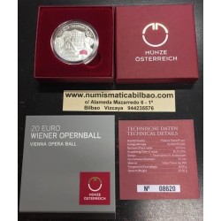 AUSTRIA 20 EUROS 2016 VIENA OPERA BALL @COLORES@ PLATA PROOF ESTUCHE y CERTIFICADO MONEDA CONMEMORATIVA COIN ÖSTERREICH