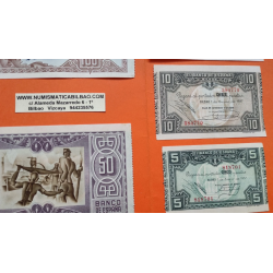 @ESPECTACULAR CONSERVACION@ EUSKADI 5+10+25+50+100 PESETAS 1937 BILBAO Juego de 5 BILLETES de EUZKADI 1936 GUERRA CIVIL R/7