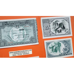 @ESPECTACULAR CONSERVACION@ EUSKADI 5+10+25+50+100 PESETAS 1937 BILBAO Juego de 5 BILLETES de EUZKADI 1936 GUERRA CIVIL R/7
