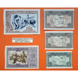 @ESPECTACULAR CONSERVACION@ EUSKADI 5+10+25+50+100 PESETAS 1937 BILBAO Juego de 5 BILLETES de EUZKADI 1936 GUERRA CIVIL R/7