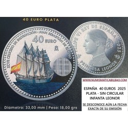 . 1 aaaaaaaacoin @ENVÍO HOY@ ESPAÑA 40 EUROS 2025 INFANTA LEONOR - BARCO JUAN SEBASTIAN DE ELCANO MONEDA DE PLATA SC FNMT