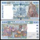 @RARO@ BURKINA FASO 5000 FRANCOS 1994 HECHICERO Pick 313CC Letra C BILLETE SC West African States 5000 Francs UNC BANKNOTE