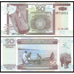 BURUNDI 50 FRANCOS 2001 PESCADORES Pick 36.C BILLETE SC 50 Francs Amafaranga UNC BANKNOTE