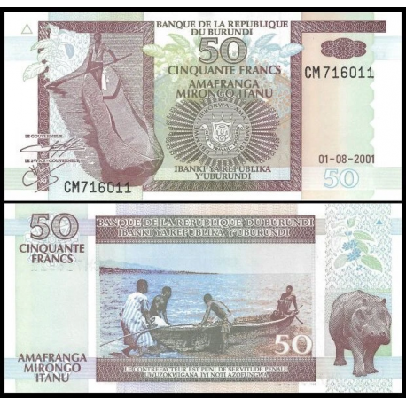 BURUNDI 50 FRANCOS 2001 PESCADORES Pick 36.C BILLETE SC 50 Francs Amafaranga UNC BANKNOTE