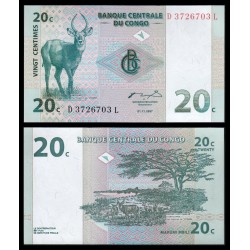 CONGO 20 CENTIMOS 1997 ANTILOPE Pick 83 BILLETE SC Africa UNC BANKNOTE