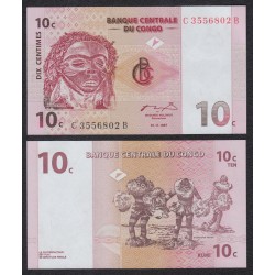 CONGO 10 CENTIMOS 1997 MASCARA y DANZA TRIBAL Pick 82 BILLETE SC Africa UNC BANKNOTE