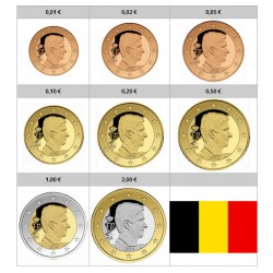 . @NUEVO REY Diseño Tipo 3@ BELGICA MONEDAS EURO 2016 SC 1+2+5+10+20+50 Centimos 1 EURO + 2 EUROS 2016 FELIPE