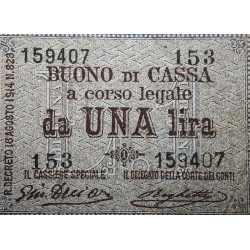 . @PVP NUEVO 250€@ ITALIA 1 LIRA 1914 Agosto 20 REY EMMANUEL III Tamaño pequeño Pick 33 BILLETE MUY CIRCULADO