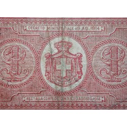 . @PVP NUEVO 250€@ ITALIA 1 LIRA 1914 Agosto 20 REY EMMANUEL III Tamaño pequeño Pick 33 BILLETE MUY CIRCULADO