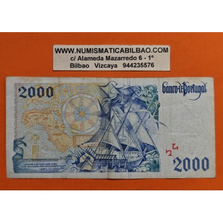 . @PVP NUEVO 40€@ PORTUGAL 2000 ESCUDOS 1996 GALEÓN y PEDRO ALVARES CABRAL Pick 189.B BILLETE MUY CIRCULADO