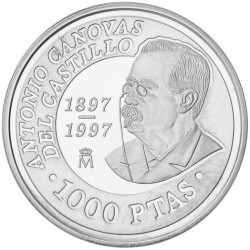 . 1 moneda + CÁPSULA x ESPAÑA 1000 PESETAS 1997 ANTONIO CANOVAS DEL CASTILLO @RARA@ PLATA PROOF FNMT