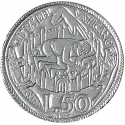 VATICANO 50 LIRAS 1975 NIÑO y FIERAS AÑO SANTO PABLO VI KM.129 MONEDA DE ACERO SC 50 Lire