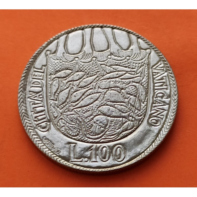 VATICANO 100 LIRAS 1975 AÑO SANTO ESCUDO PAPA PABLO VI KM.130 MONEDA DE ACERO SC Vatican 100 Lire