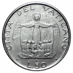 VATICANO 50 LIRAS 1987 JESUS y LOS NIÑOS Papa JUAN PABLO II KM.201 MONEDA DE ACERO SC 50 Lire