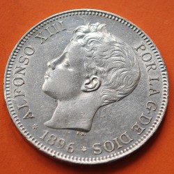 . @PRECIOSA - RAYITAS@ ESPAÑA 5 PESETAS 1896 * 18 96 PGV REY ALFONSO XIII KM.707 MONEDA DE PLATA (DURO) Spain silver R/1