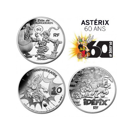 . @MUY RARAS@ FRANCIA 10 EUROS 2019 ASTERIX, OBELIX e IDEFIX 60 ANIVERSARIO DEL COMIC 2 MONEDAS DE PLATA