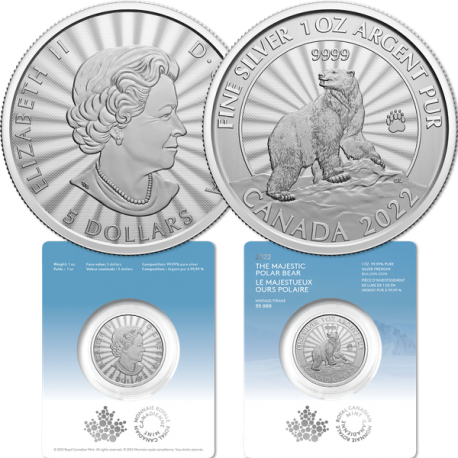 . 1 aaaacoin x CANADA 5 DOLARES 2022 OSO POLAR MONEDA DE PLATA SC $5 Dollars OZ OUNCE 1 ONZA THE MAJESTIC POLAR BEAR