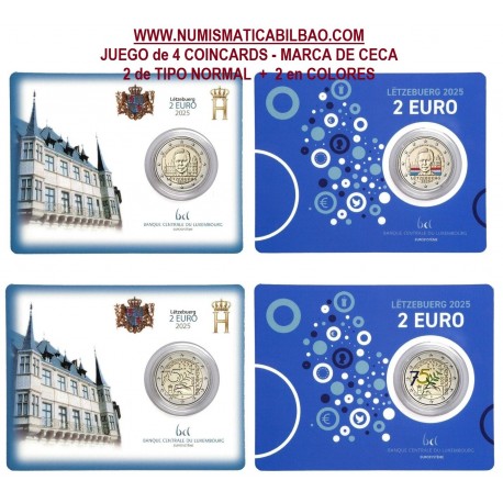 . 1 aaaaaaacoin @4 COINCARDS con MARCA DE CECA y COLORES Tirada 5.000@ LUXEMBURGO 2 EUROS 2025 SCHUMAN y TRONO