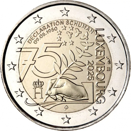 . 1 aaaaaaacoin @16/MAYO Envío@ LUXEMBURGO 2 EUROS 2025 DECLARACIÓN SCHUMAN 75 ANIVERSARIO SC MONEDA CONMEMORATIVA