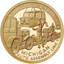 . 1 aaaaaaacoin @16/MAYO Envío@ ESTADOS UNIDOS 1 DOLAR 2025 P COCHES Estado MICHIGAN American Innovation 27ª MONEDA DE LATON