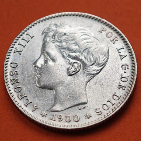 . @PRECIOSA@ ESPAÑA Rey ALFONSO XIII 1 PESETA 1900 * 19 00 SMV KM.706 MONEDA DE PLATA SC- Spain silver R/5