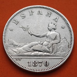 ESPAÑA Gobierno Provisional 2 PESETAS 1870 * 18 73 DEM DAMA SENTADA KM.654 MONEDA DE PLATA Spain silver R/4