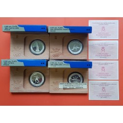 . 4 monedas FDC x ESPAÑA 2000 PESETAS 1990 OLIMPIADA BARCELONA 1ª SERIE PLATA SC Estuches EMBLEMA FUTBOL CASTELLERS ARQUERO