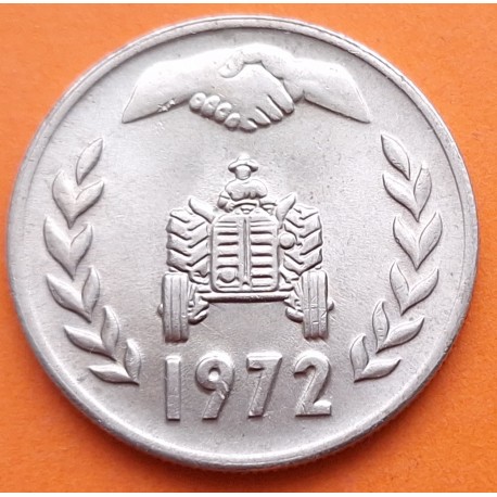 @Ceca de STTUTGART@ ARGELIA 1 DINAR 1972 TRACTOR - FAO KM.104.2 Tipo Letras gruesas MONEDA DE NIKEL SC- Algeria Algerie