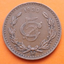 @RARA@ MEXICO 5 CENTAVOS 1930 VALOR @"0" DE FORMA OVAL@ KM.422 MONEDA DE COBRE MBC- Estados Unidos Mexicanos