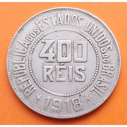 BRASIL 400 REIS 1918 ALEGORIA y VALOR KM.520 MONEDA DE NICKEL MBC República de los Estados Unidos do BRAZIL