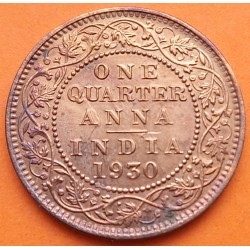 INDIA 1/4 ANNA 1930 Ceca de CALCUTA REY JORGE V KM.512 MONEDA DE BRONCE MBC + BRILLOS One Quarter BRITISH INDIA