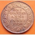 INDIA 1/4 ANNA 1930 Ceca de CALCUTA REY JORGE V KM.512 MONEDA DE BRONCE MBC + BRILLOS One Quarter BRITISH INDIA