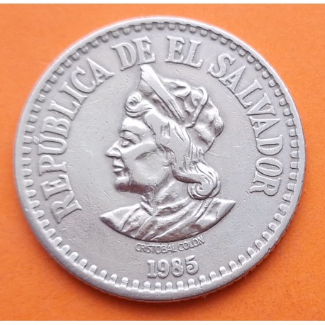 EL SALVADOR 1 COLON 1985 CRISTOBAL COLON y VALOR KM.123 MONEDA DE NICKEL MBC Acuñada en Mëxico