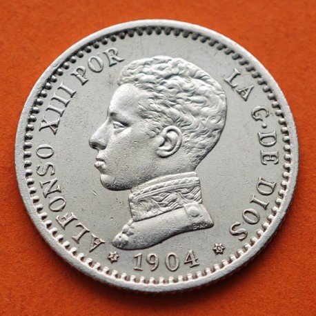 ESPAÑA Rey ALFONSO XIII 50 CENTIMOS 1904 * 1 0 PCV REY y ESCUDO KM.723 MONEDA DE PLATA EBC- Spain silver R/1