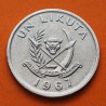 CONGO 1 LIKUTA 1967 LEON y LANZAS KM.8 MONEDA DE ALUMINIO MBC+ Banco Nacional