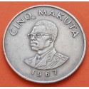 CONGO 5 MAKUTA 1967 DICTADOR MOBUTU y VALOR KM.9 MONEDA DE NICKEL MBC República Democrática