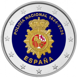 . 1 aaacoin @ENVIO HOY@ COLOR Nº 7 - ESPAÑA 2 EUROS 2024 POLICÍA NACIONAL 200 ANIVERSARIO Cápsula MONEDA CONMEMORATIVA