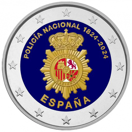 . 1 aaacoin @ENVIO HOY@ COLOR Nº 7 - ESPAÑA 2 EUROS 2024 POLICÍA NACIONAL 200 ANIVERSARIO Cápsula MONEDA CONMEMORATIVA
