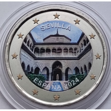 . 1 aaacoin @ENVIO HOY@ COLOR Nº 3 - ESPAÑA 2 EUROS 2024 SEVILLA - CATEDRAL y ALCAZAR Cápsula MONEDA CONMEMORATIVA
