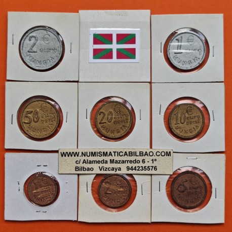 . 8 monedas x MUNGUIA 1+2+5+10+20+50 Centimos + 1 EURO + 2 EUROS 1999 MONEDAS EURO PRUEBA SC MUNGIA EUZKADI VIZCAYA