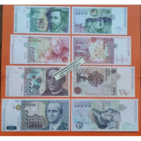 4 billetes NUEVOS PERFECTOS x España 1000+2000+5000+10000 PESETAS 1992 CON y SIN SERIE Pick 163+164+165+166 SC SIN CIRCULAR