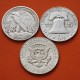 . 3 Monedas x ESTADOS UNIDOS 1/2 DOLAR 1945 D WALKING LIBERTY + 1959 D FRANKLIN + 1964 P KENNEDY PLATA MBC+ USA