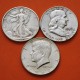 . 3 Monedas x ESTADOS UNIDOS 1/2 DOLAR 1945 D WALKING LIBERTY + 1959 D FRANKLIN + 1964 P KENNEDY PLATA MBC+ USA
