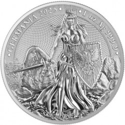 . 1 acoin ALEMANIA 5 MARK 2025 LADY GERMANIA CON ESPADA y ESCUDO MEDALLA DE PLATA Germania Mint ONZA OZ + CERTIFICADO