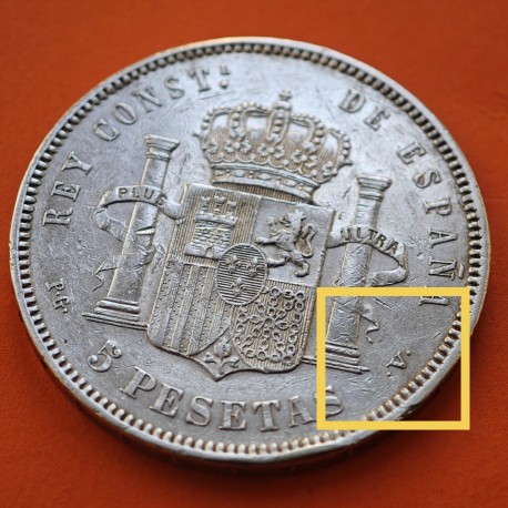 @RARA@ ESPAÑA 5 PESETAS 1893 * 18 9- PGV REY ALFONSO XIII KM.700 MONEDA DE PLATA (DURO) Spain silver R/4