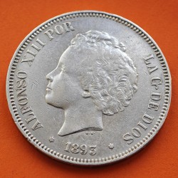 @RARA@ ESPAÑA 5 PESETAS 1893 * 18 93 PGV REY ALFONSO XIII KM.700 MONEDA DE PLATA (DURO) Spain silver R/4