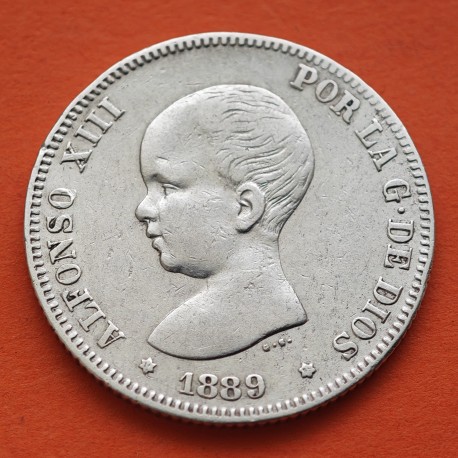 @RARA@ ESPAÑA Rey ALFONSO XIII 2 PESETAS 1889 * 18/89 MPM tipo PELON KM.692 MONEDA DE PLATA MBC- Spain silver R/4