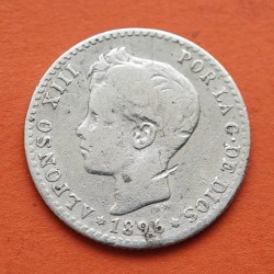 ESPAÑA Rey ALFONSO XIII 50 CENTIMOS 1896 * -/- PGV Tipo TUPE KM.705 MONEDA DE PLATA @RARA@ MUY CIRCULADA R/4